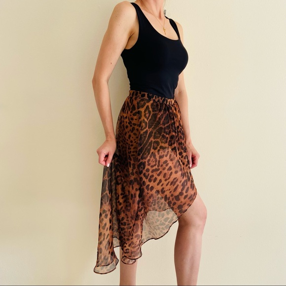 San joy leopard print asymmetrical high low  mini skirt - Picture 3 of 10